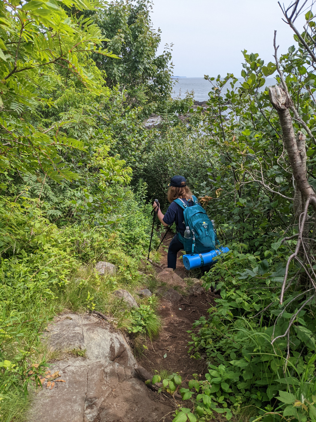 Fiona halfway down steep trail