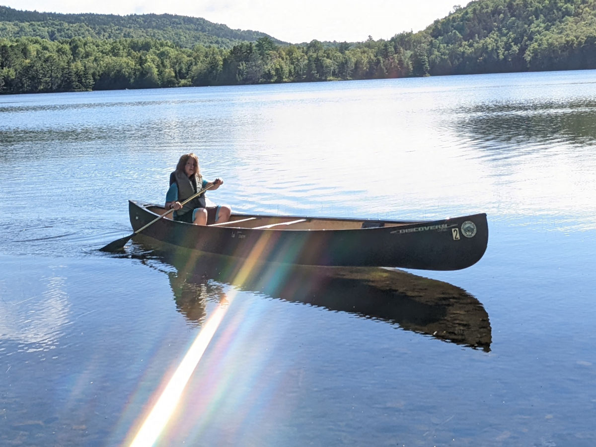 Fiona paddling back