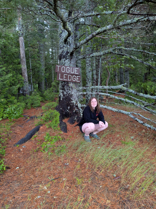 Fiona with Togue Ledge sign
