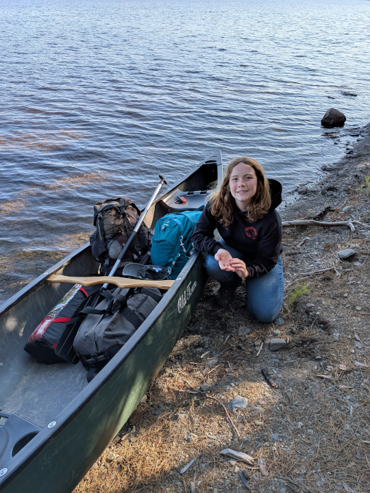 Fiona with our gear in the canoe