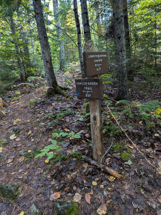 Lower Fowler Pond Campsite and Fowler Brook Trail sign