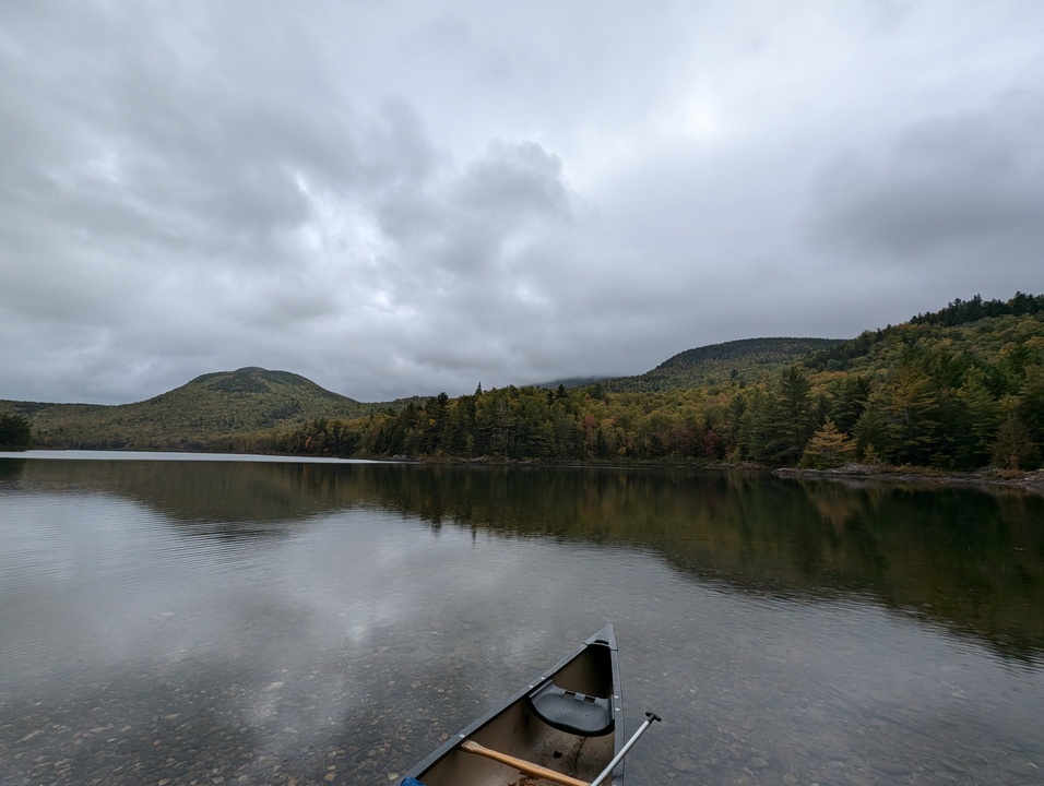 Middle Fowler Pond looking south from the north end with canoe