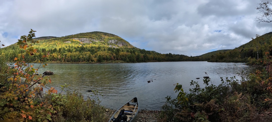 Middle Fowler Pond looking north from the south end with canoe