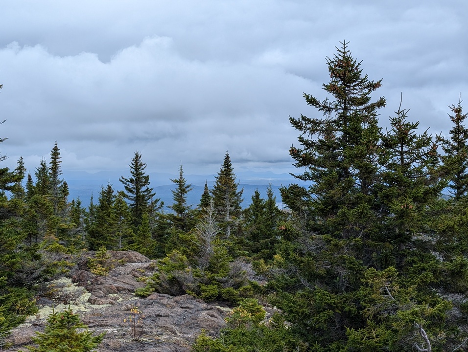 More mountains very far away behind close trees