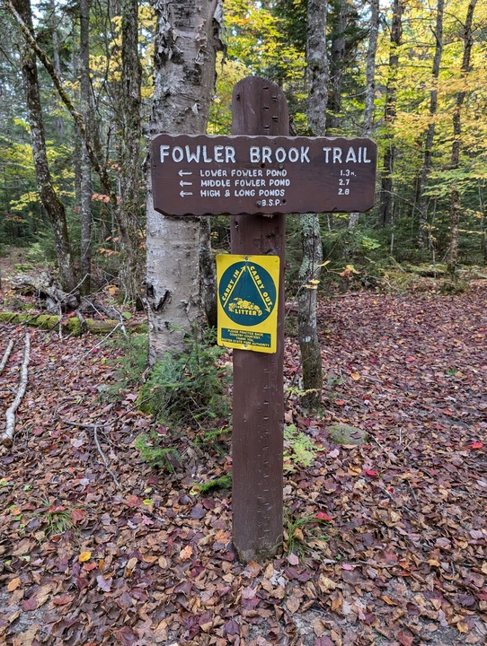 Fowler Brook Trail sign at trailhead